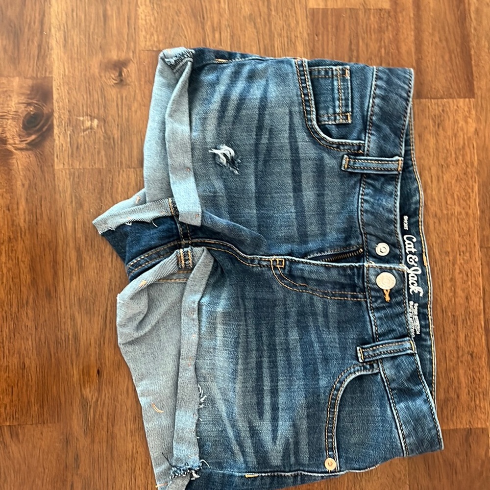 American hand-painted dark wash jean shorts